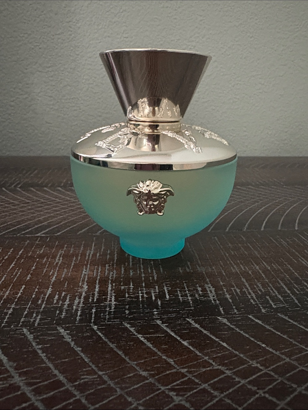 Versace Turquoise Glass Decorative Jar with Silver Medusa Lid